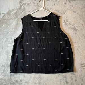 Eileen Fisher Nomadic Stripe Black Split Neck Size 3X Organic‎ Cotton Blend